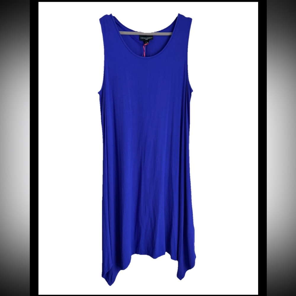 CYNTHIA ROWLEY Shark-Bite Hem Blue Tank Dress Sz 2X  New With Tags!
